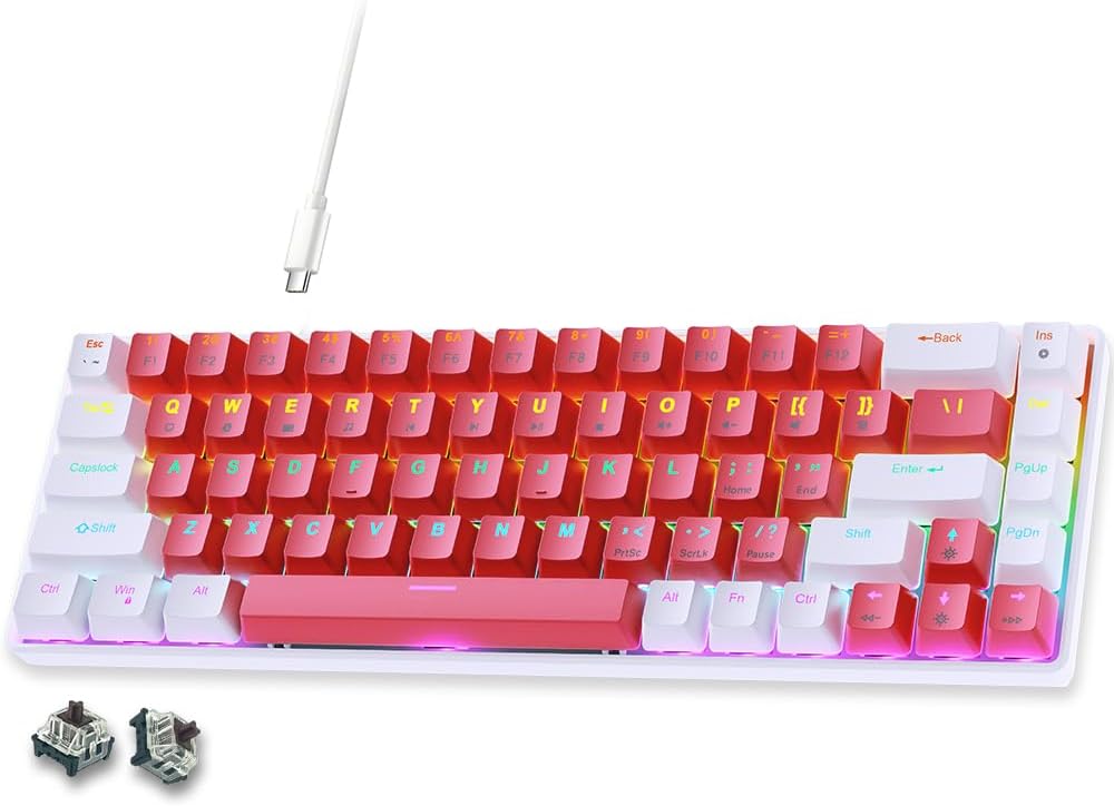abucow 60% Mechanical Gaming Keyboard,Blue Switch Wired Compact Keyboard with Blue Backlight, Swappable Black Gray Keycaps, for Windows/Mac