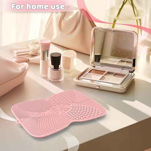 Silicone Makeup Brush Cleaner Pad with Suction Cup, 8 Textures, Stable, Makeup Brush Cleaning Mat (Pink)