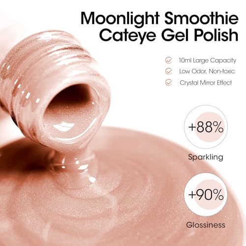GELLEN Cat Eye Gel Nail Polish 6 Colors Gray Orange Silver Gold Brown Purple Holographic Reflective Cateye Gel Polish with Magnets Fall Winter UV LED Soak Off Sparkle Magnetic Gel Polish