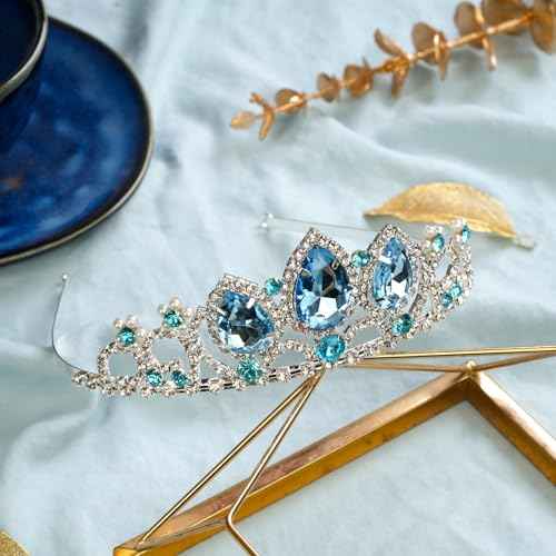 Princess Crown Girls Crystal Tiara Sparkle Gold Crown Halloween Cosplay Hair Accessories Girls Tiara Wedding Tiara for Sweet Birthday Gifts