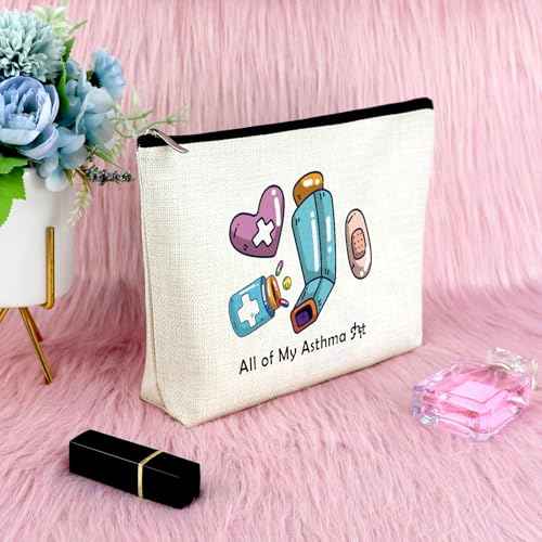 Asthma Awareness Makeup Bag for Women Medication Bags for Traveling Get Well Soon Gift for Patients Friends Recovery Gifts for Women After Surgery Travel Cosmetic Pouch Zipper Toiletry Pouch