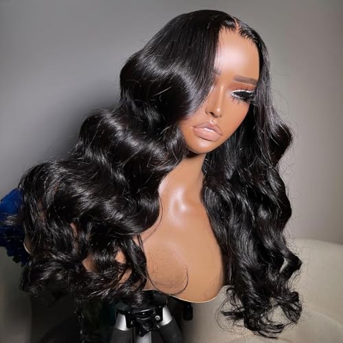 13x6 Body Wave Human Hair Lace Front Wigs 24inch 180% Density HD Lace Frontal Wigs Human Hair Pre Plucked Body Wave Lace Front Wigs for Women with Baby Hair Black Color