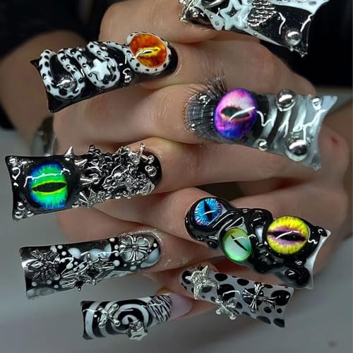 440PCS Nail Charms for Acrylic Nails,Puncture Charms Colourful Alphabet Beads Buttons Eye Nail Accessories Nail Art Supplies Manicure Craft DIY