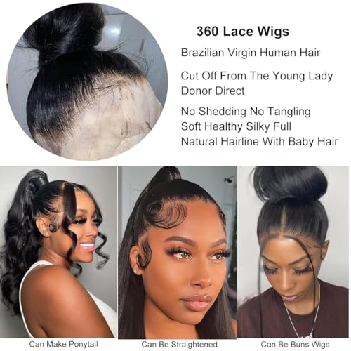 360 Body Wave Full Lace Front Wigs Human Hair Pre Plucked With Baby Hair 200 Density 360 HD Transparent Lace Front Wigs For Black Women Natural Color 18 inch