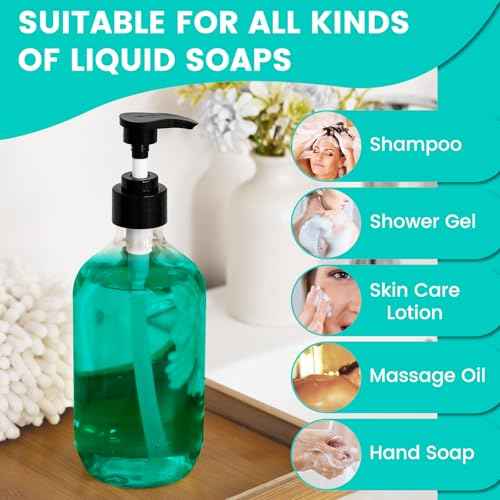 Teyssor Pump Bottle Dispenser Clear 2 Pack 500ml/16.9oz Empty Plastic Liquid Soap Dispensers, BPA-Free Refillable Container for Essential Oil Shampoo Lotion