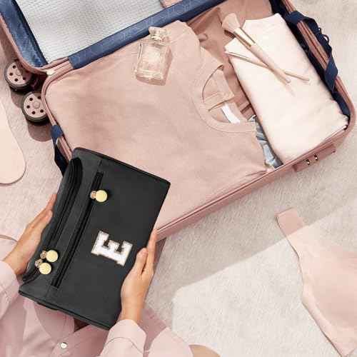 COSHAYSOO Christmas Valentines Galentines Day Fall Travel Gifts for Women Friend Sister Bestie Happy Birthday Party Favor Present, Large Hanging Toiletry Bag Skin Care Toiletries Black Letter W