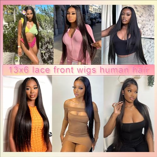 13x6 Lace Front Wigs Human Hair 28 Inch Straight HD Transparent Lace Front Wigs Human Hair Pre Plucked Natural Color 200 Density With Baby Hair for Women