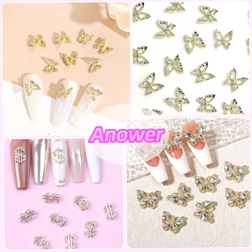 72 Pcs Cross Star Gold Nail Charms, Butterfly Stars Dangle Heart Dollars Crown Golden Nail Gems Charms 3D Star Heart Nail Gems Gold Charms for Nail Art DIY Supplies