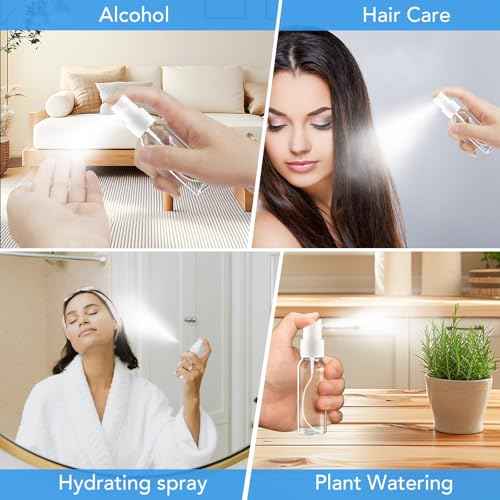 Spray Bottles, 2oz/50ml Clear Empty Fine Mist Plastic Mini Travel Bottle Set, Small Refillable Liquid Containers with 2pcs Funnels and 24pcs Labels (6 Pack)