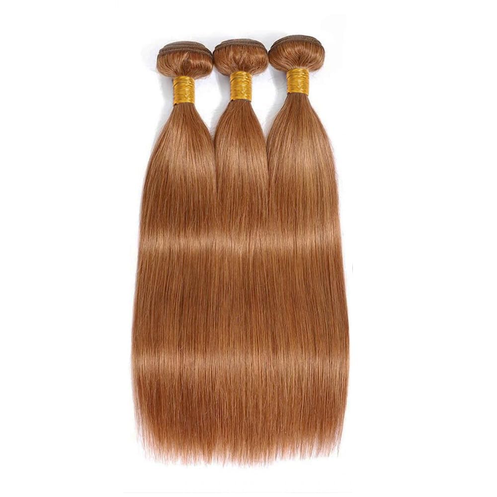 Habiliana Bundles Human Hair 18 20 22 Inch Straight 30 Light Brown Human Hair Bundles 11A Unprocessed Brazilian Virgin Quick Weave Hair Extensions for Black Women