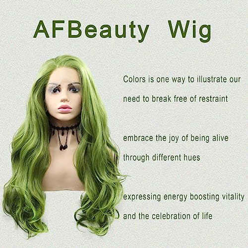Green Lace Front Wig Body Wave Glueless Lace Wigs Olive Green Long Curly Wavy Pre Plucked Natural Wig Synthetic Heat Resistant Fiber Hair Colorful Wig for Women Daily 24 Inch