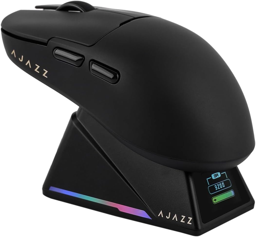 AJ159 APEX Wireless Mouse, Lightweight Gaming Mice, with Magnetic Charging Design and Display Screen, 30000 DPI, PAW3950 Sensor, BT/2.4G/Wired Connection, 400mAh Battery (White)