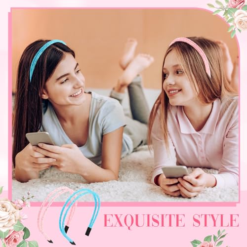 WILLBOND 4 Pieces Rhinestone Hair Band Double Crystal Side Band Imitation Diamond Crystal Hoop Headband Thin Headband for Women Hair Accessory(White, Pink, Light Blue, Light Purple)