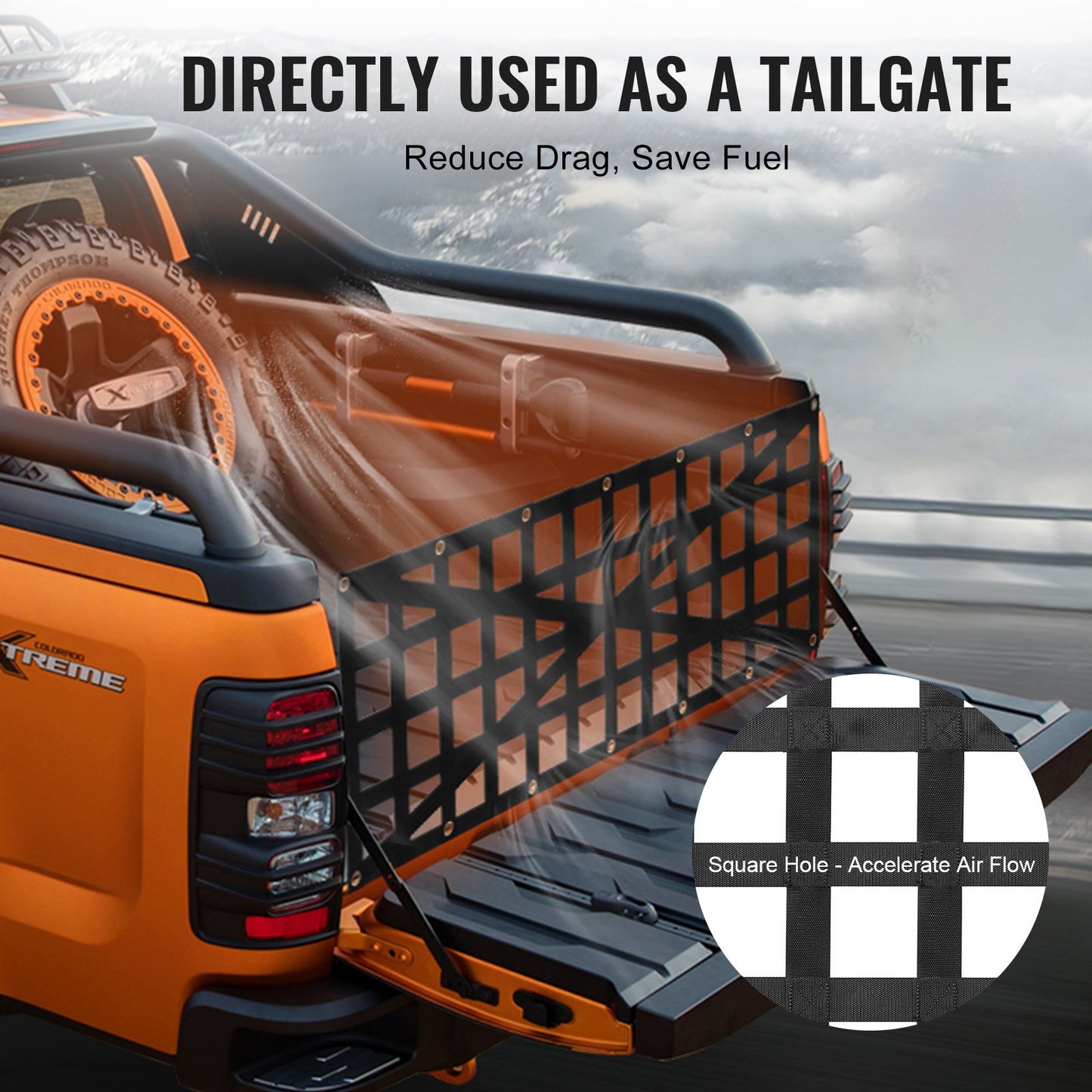 Pickup Truck Tailgate Net 54 x 18 Inches Adjustable Cross Design Heavy Duty