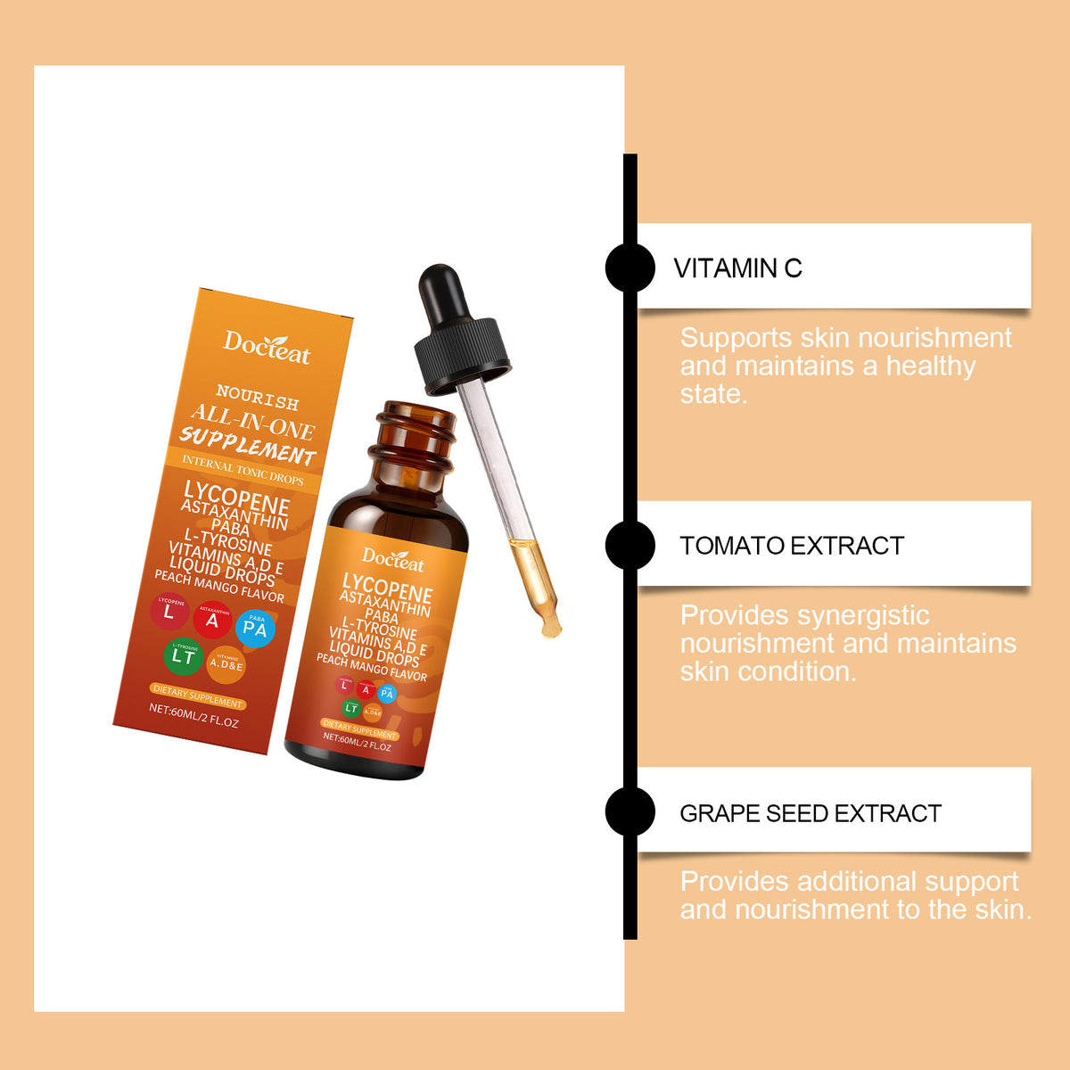 Nourishing Skin Support Drops with Vitamins & Extracts - 60ml