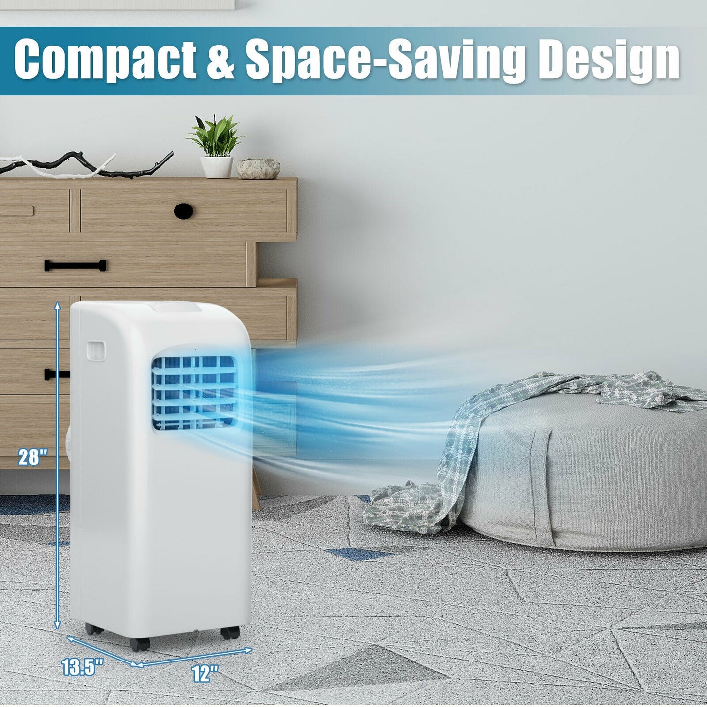8000 BTU Portable Air Conditioner with Dehumidifier & Remote
