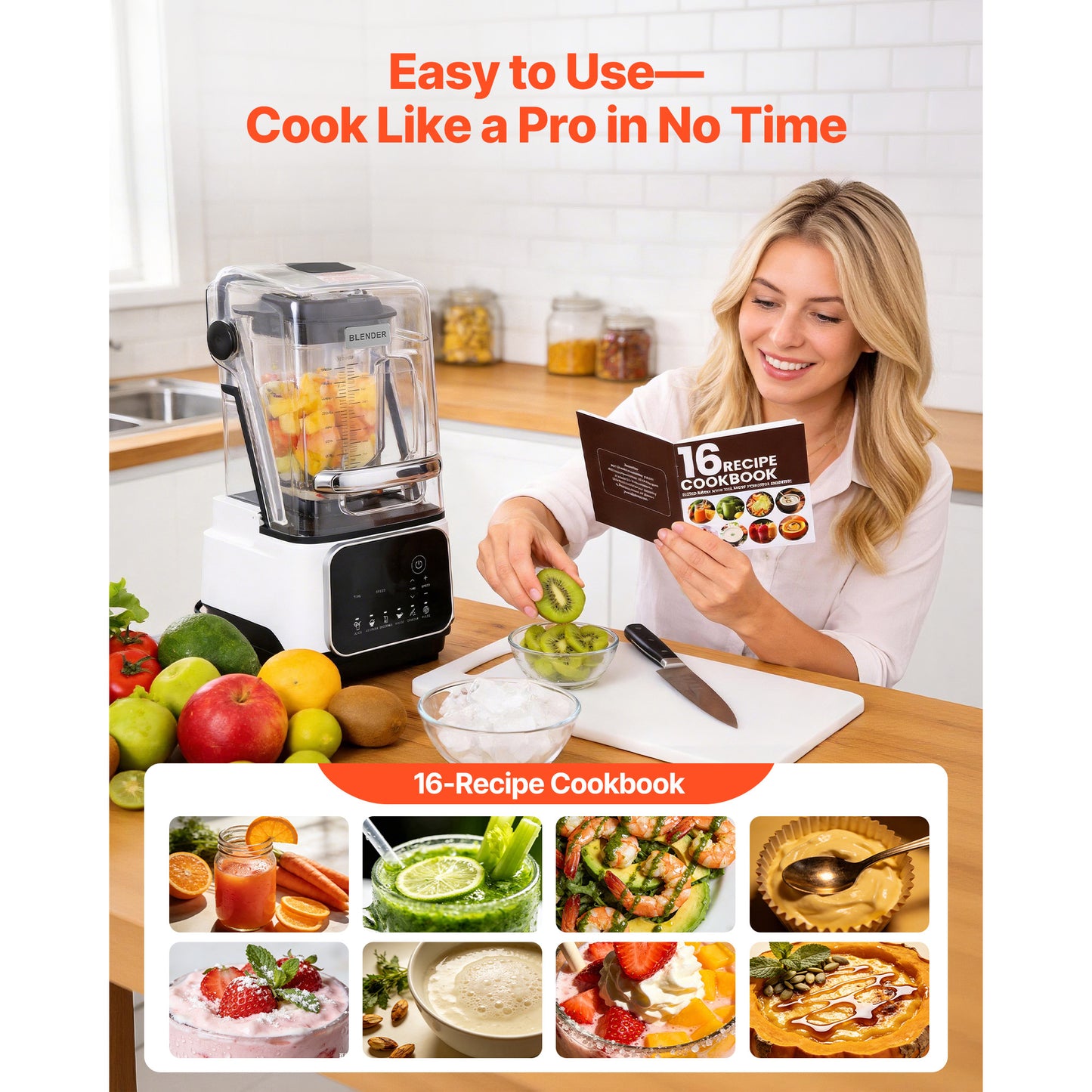 68 Oz Commercial Countertop Blender with 2200W Power, Speed Settings & Self-Cleaning