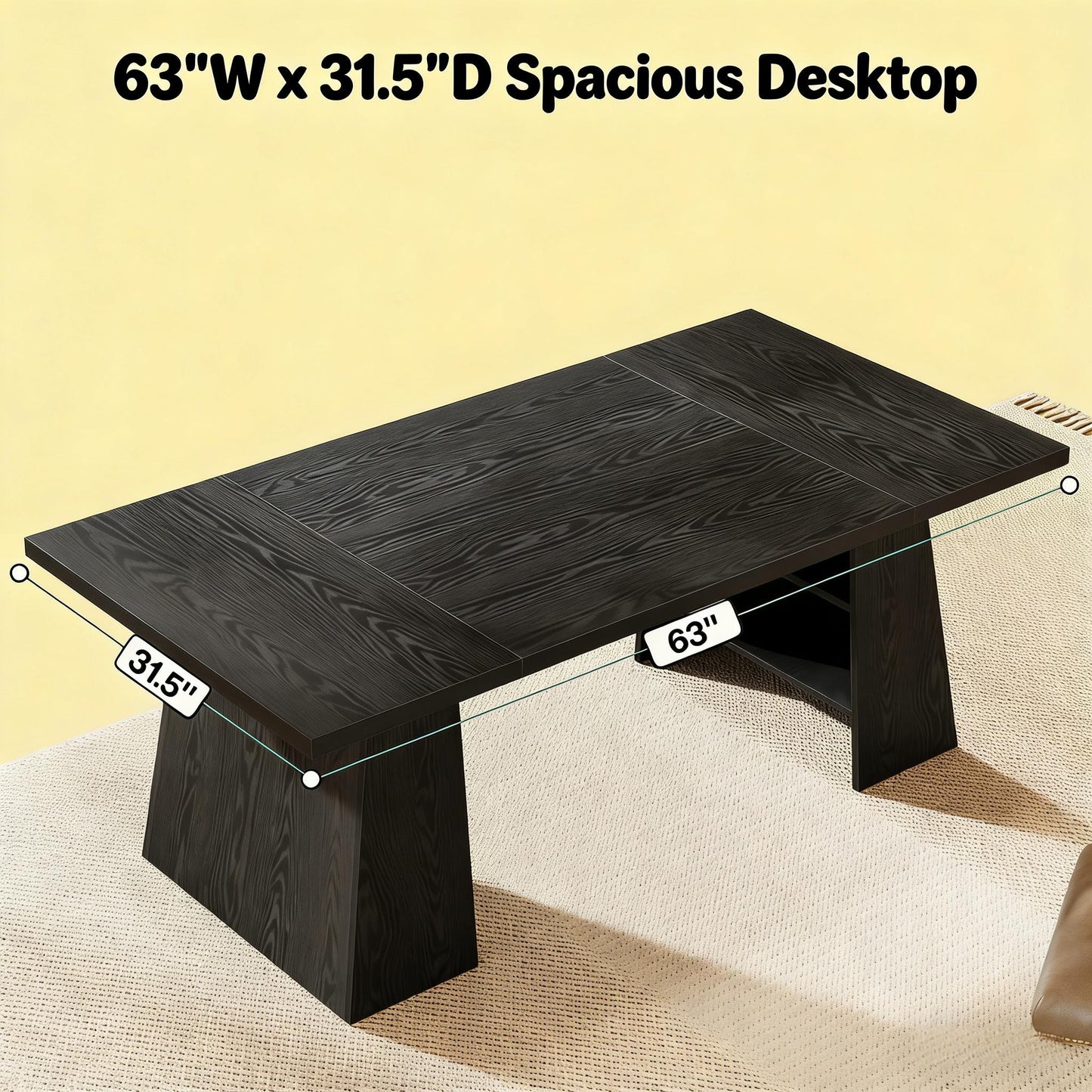 Black Executive Desk - Spacious 63" Computer Desk for Office