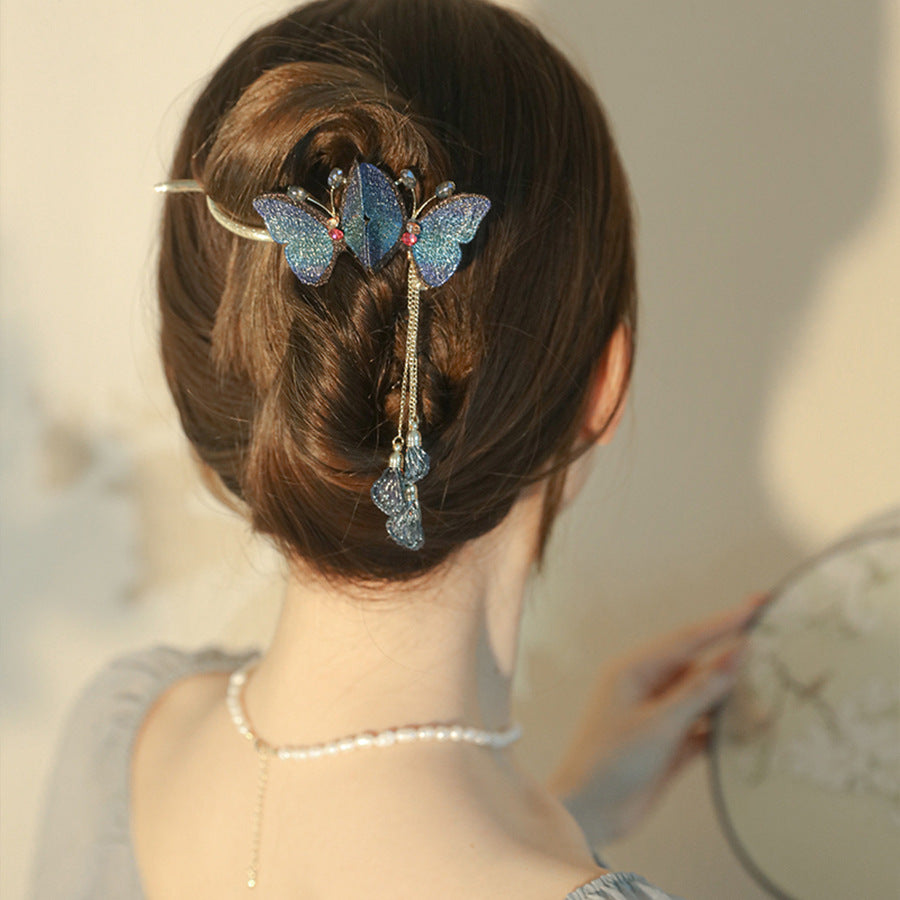 Embroidered Butterfly Hair Clip with Tassel
