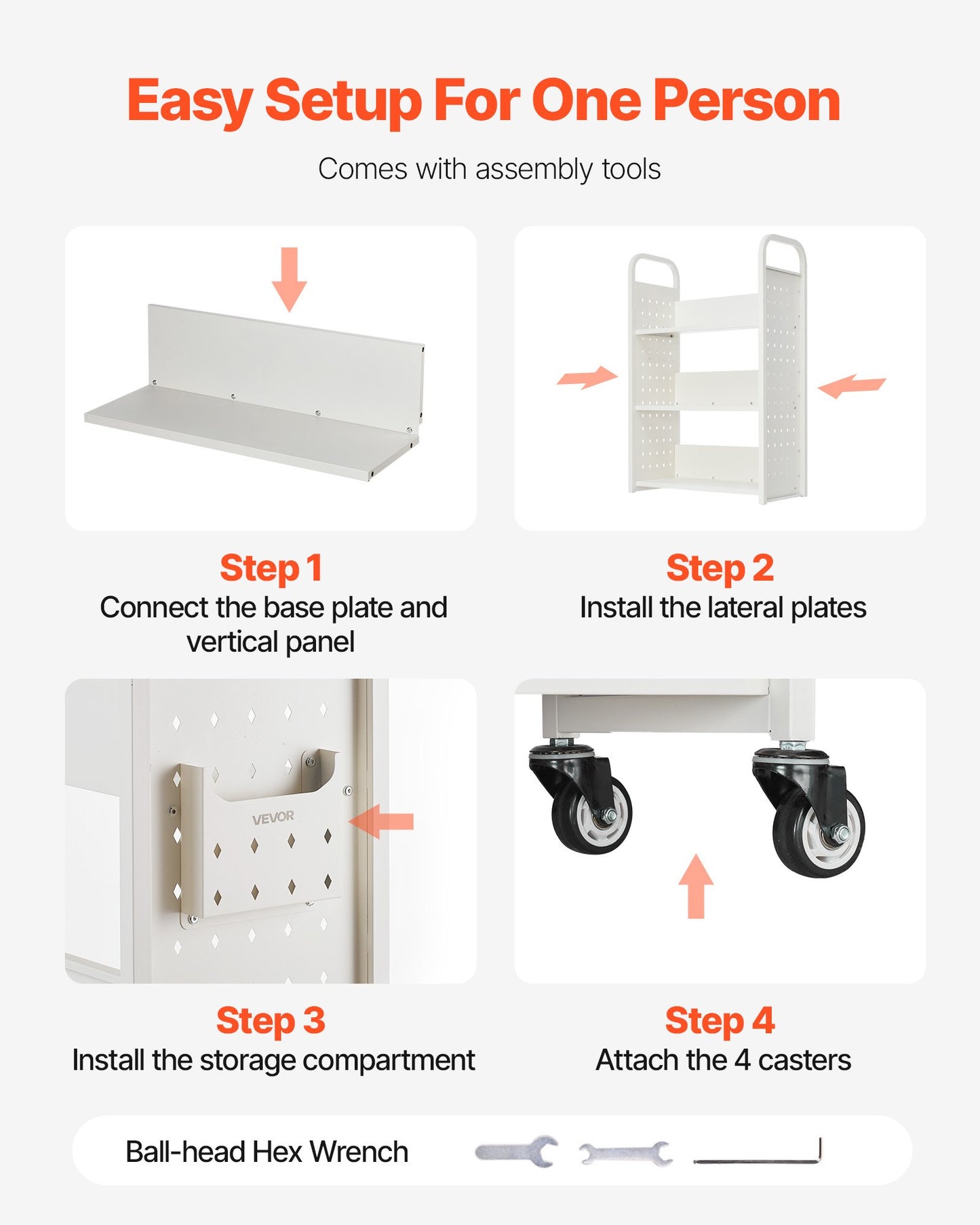 White 3-Tier Rolling Book Cart with Locking Casters - Heavy Duty Storage