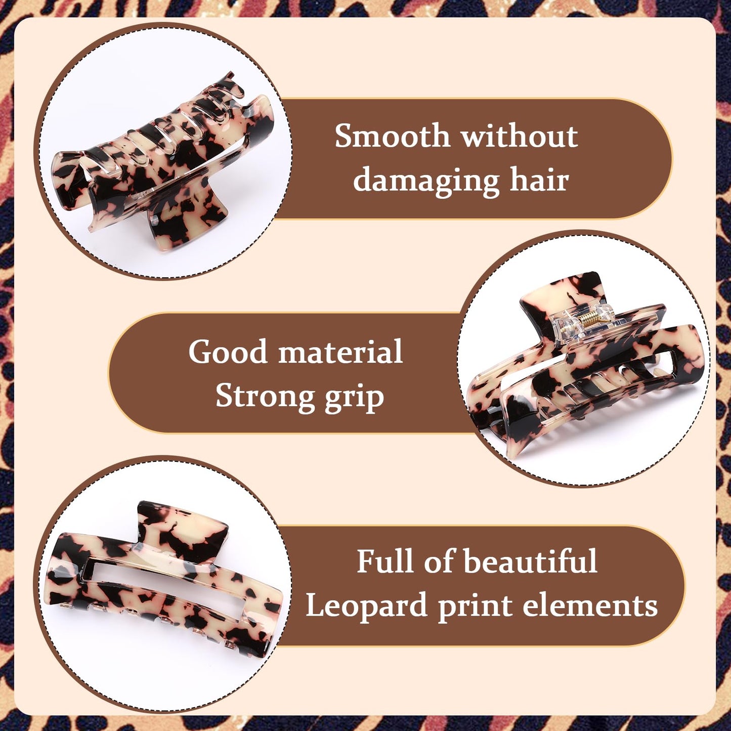 4-Piece Tortoise Hair Claw Clip Set - 3.15-Inch Durable Acetate Jaw Clips