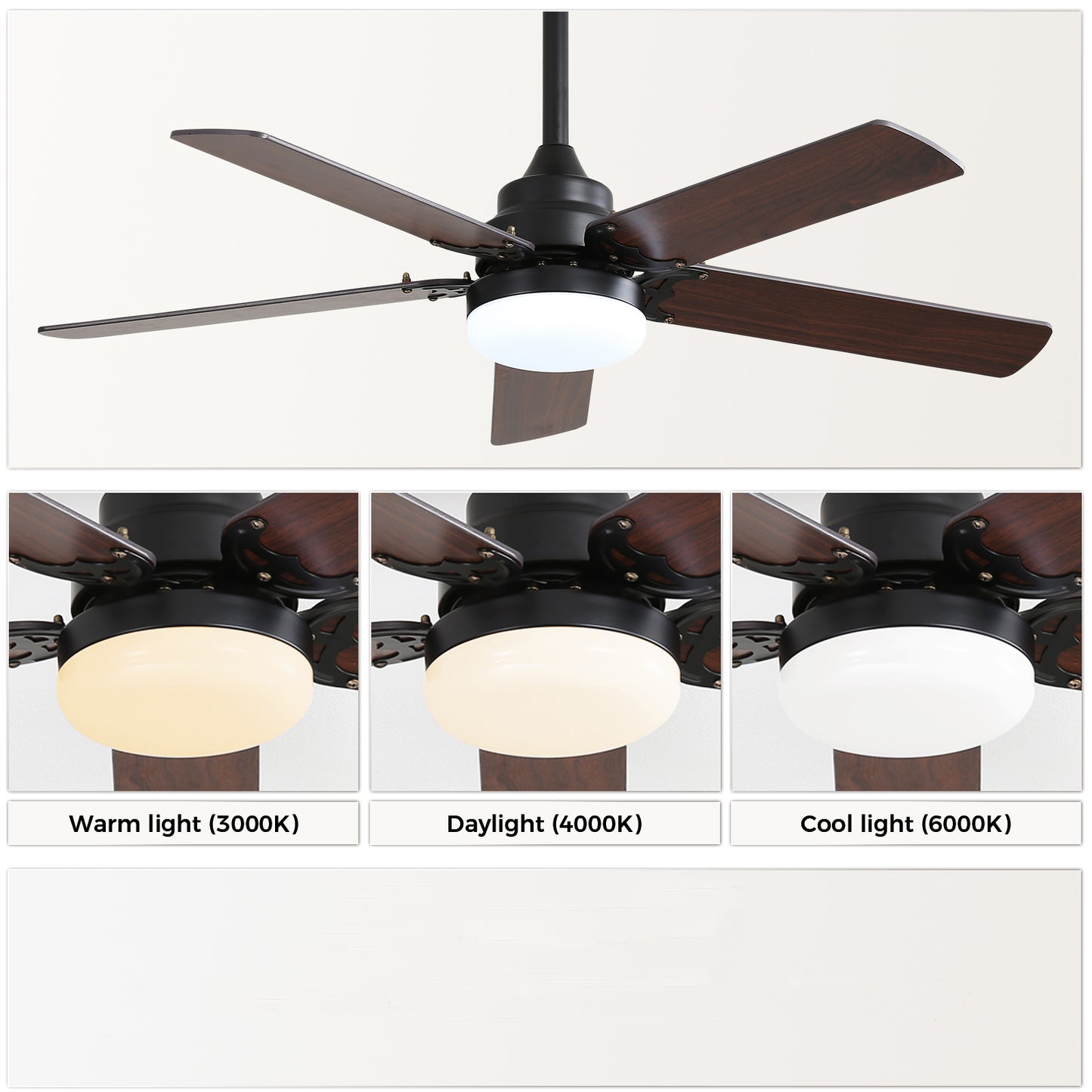42-Inch Modern Ceiling Fan with LED Light & Remote Control - Black