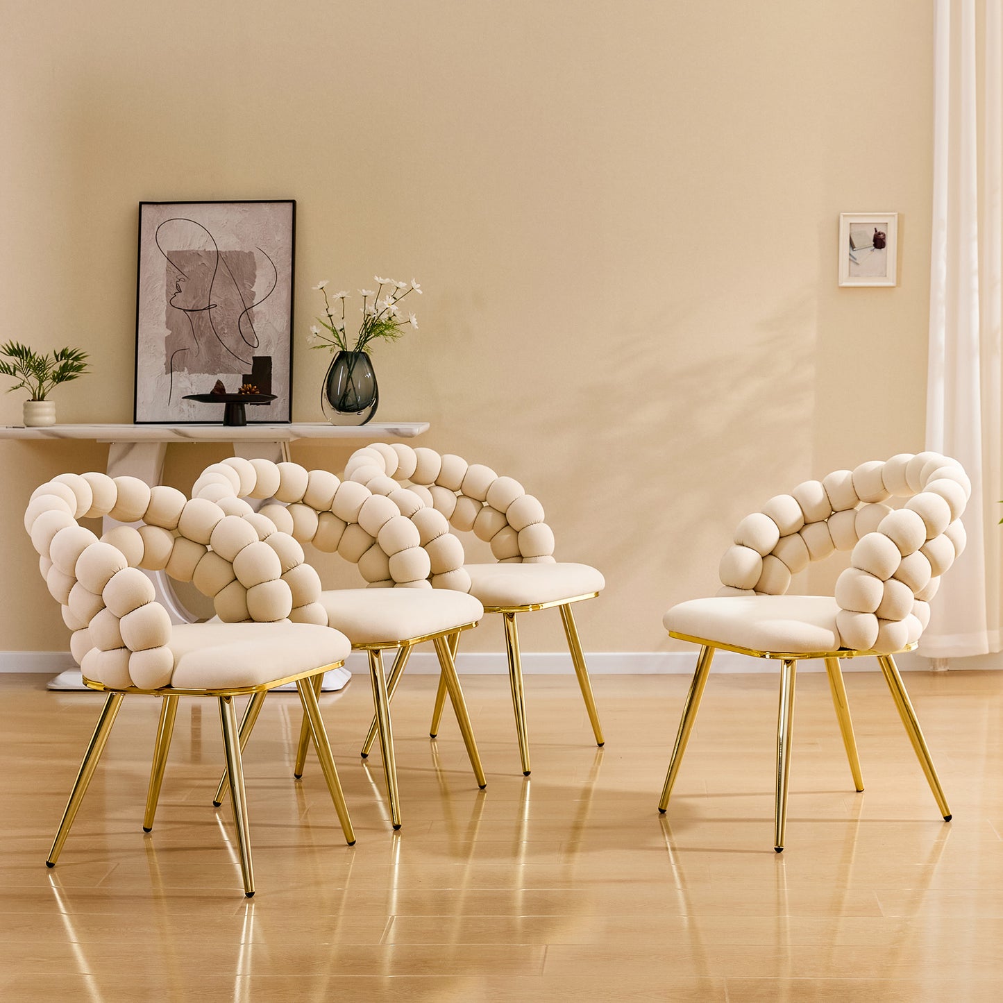 Modern Velvet Dining Chair With Bubble Back, Accent Gold Metal Legs,