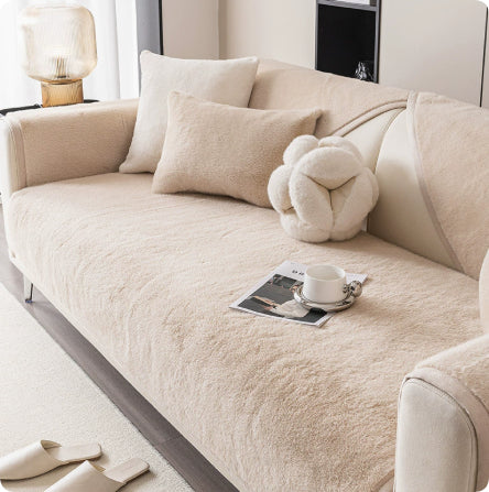 Winter Plush Sofa Cover - Non-Slip Solid Color Couch Protector