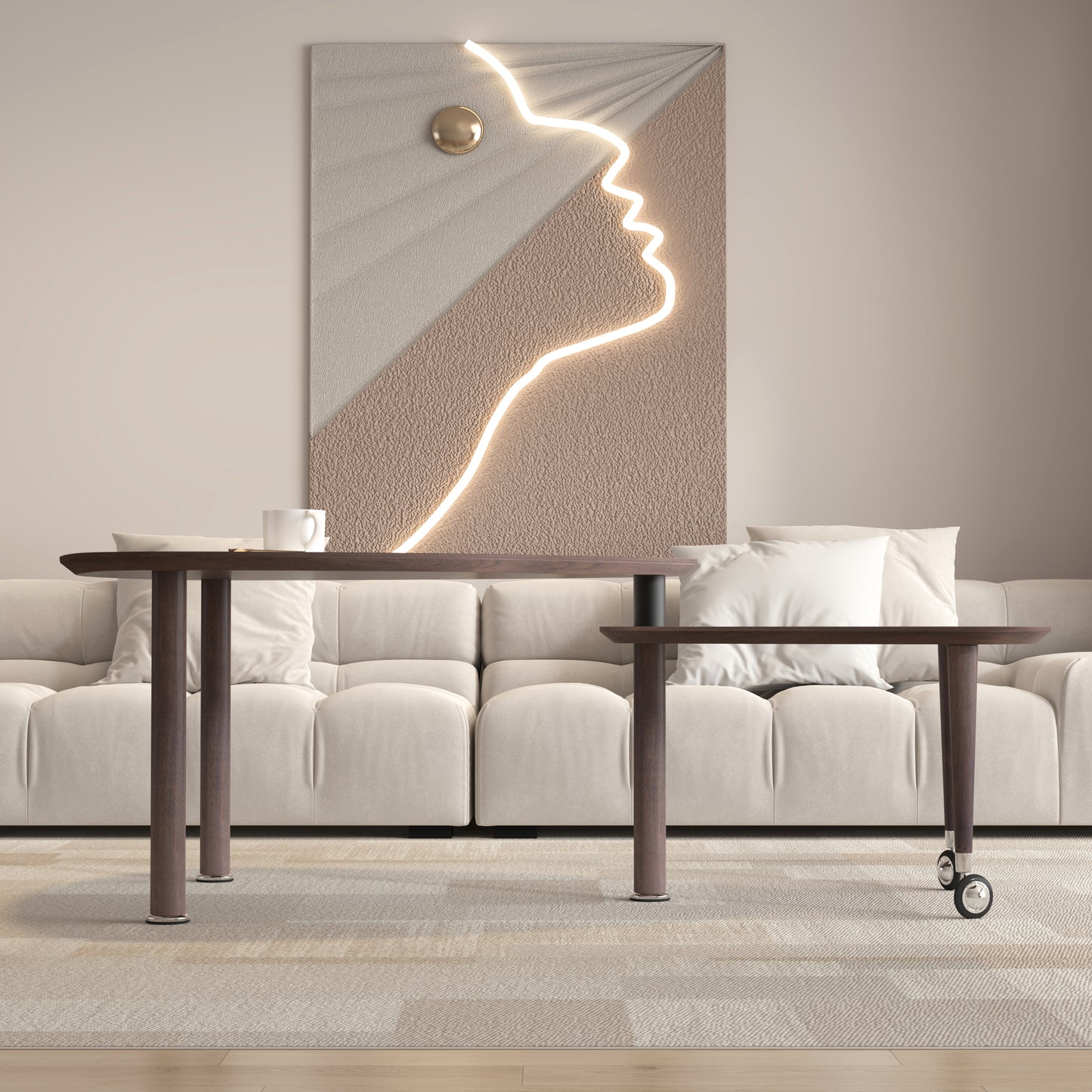 360 Degree Rotatable Modern Coffee Table For Living Room, Solid Wood