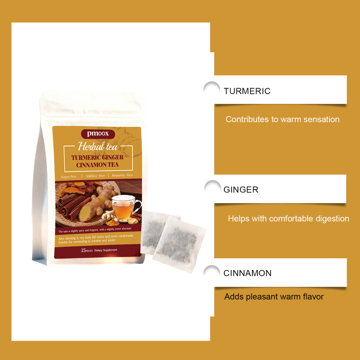 Turmeric Cinnamon Herbal Tea - 15 Tea Bags for Wellness