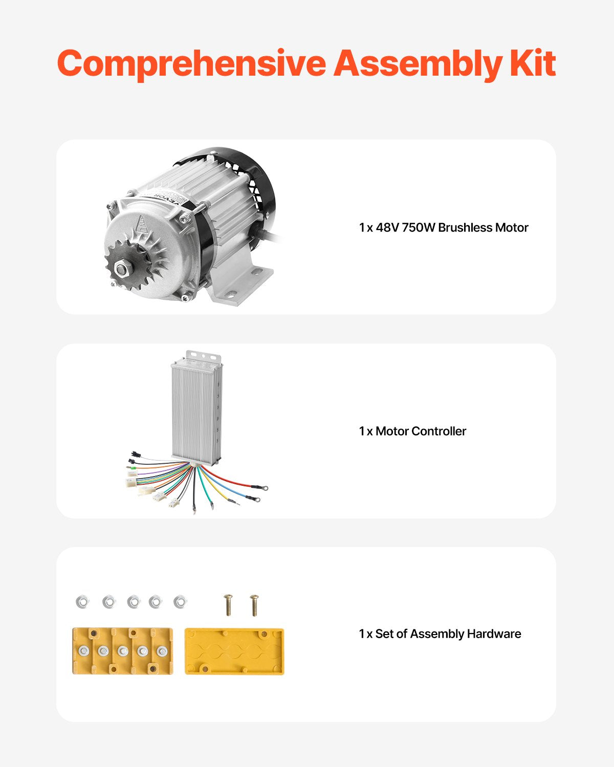 750W Brushless DC Electric Motor Kit 48V for E-Bikes & Scooters - Silver