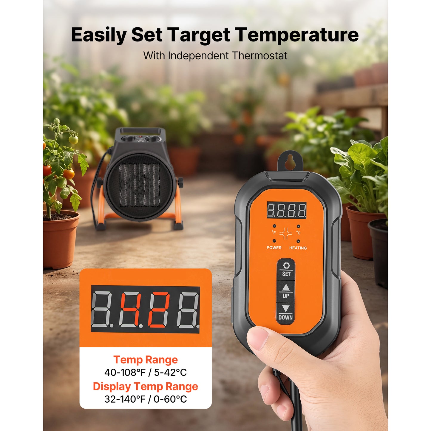 1500W Electric Space Heater with Thermostat for Grow Tent & Greenhouse