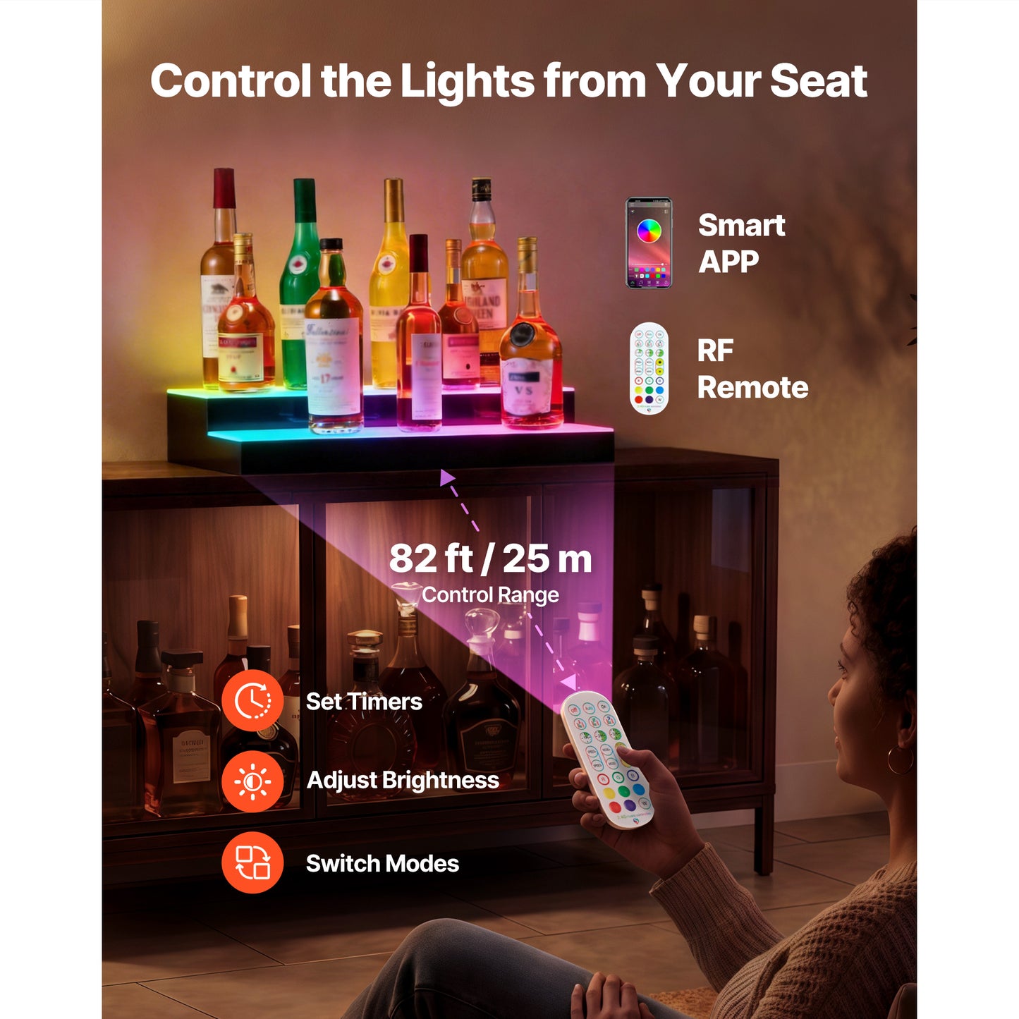 LED Liquor Bottle Display with 2 Tiers, Remote & App Control - Home Bar Decor