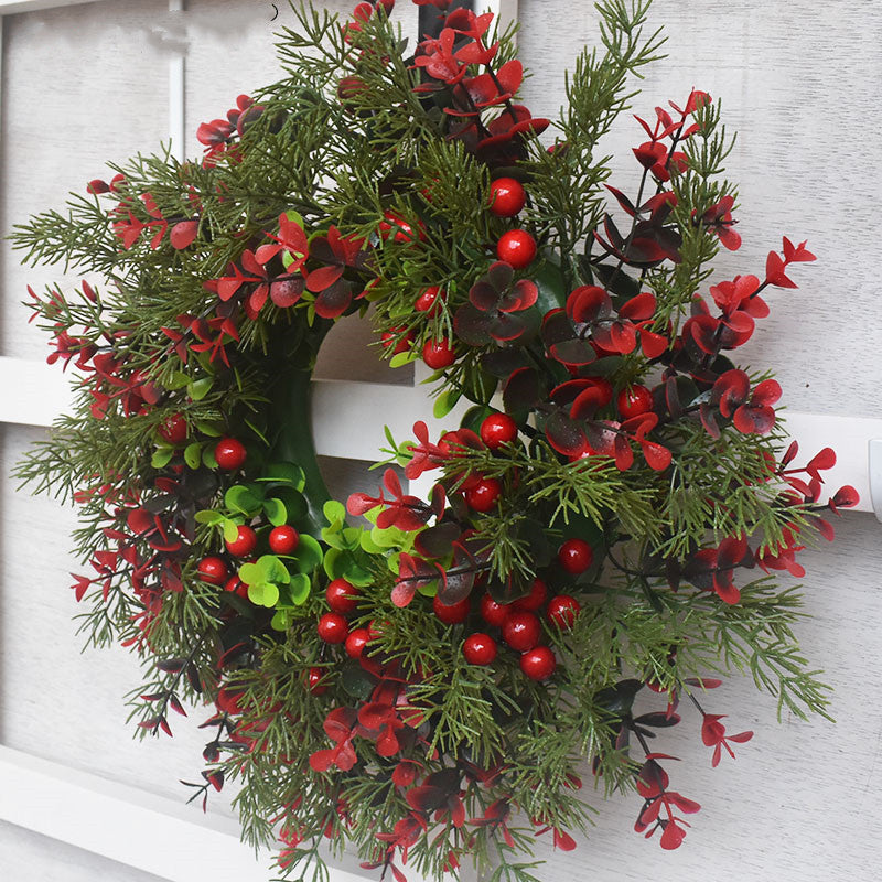 Christmas Door Wreath with Red Fruit and Eucalyptus Leaves - 35cm
