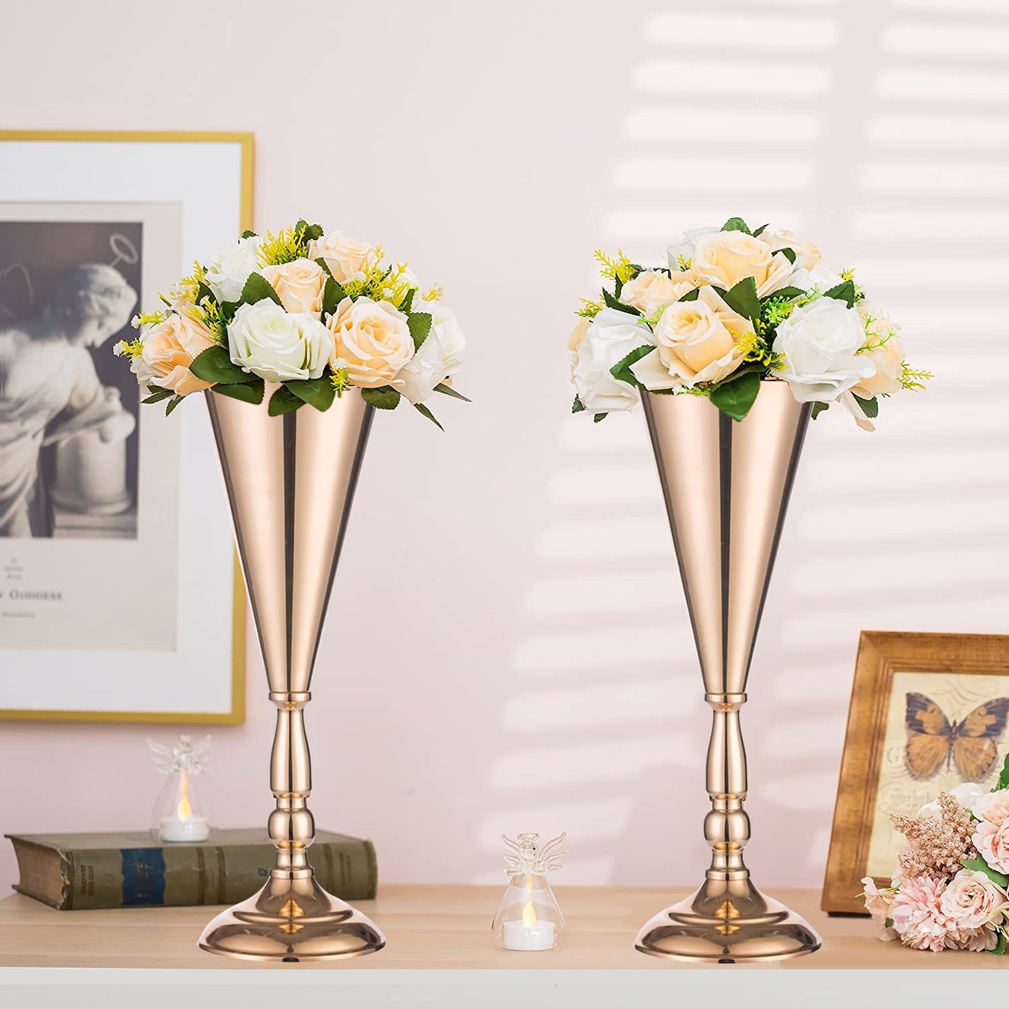 2 Pack Golden Metal Flower Vases for Wedding Centerpieces