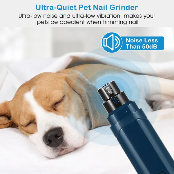 Dog Nail Grinder 2 Speeds Quiet USB Rechargeable Pet Nail Trimmer - Dark Blue