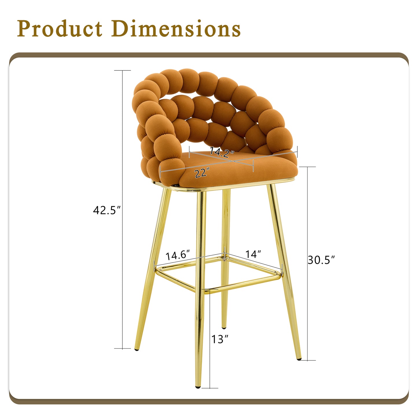 Set of 2 Orange Velvet Bar Stools with Gold Legs - Modern Accent Chairs