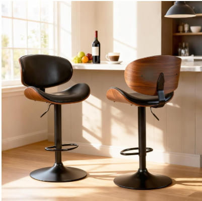 Set of 2 Adjustable Height Rotating Bar Stools with Backrest