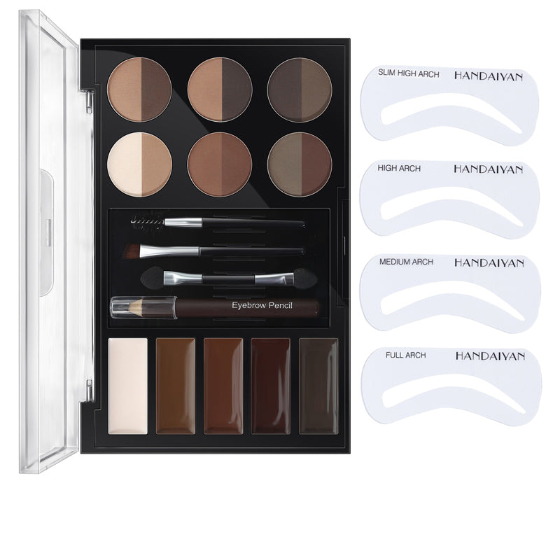 Eyebrow Makeup Palette Kit with Powder and Stencils - Black