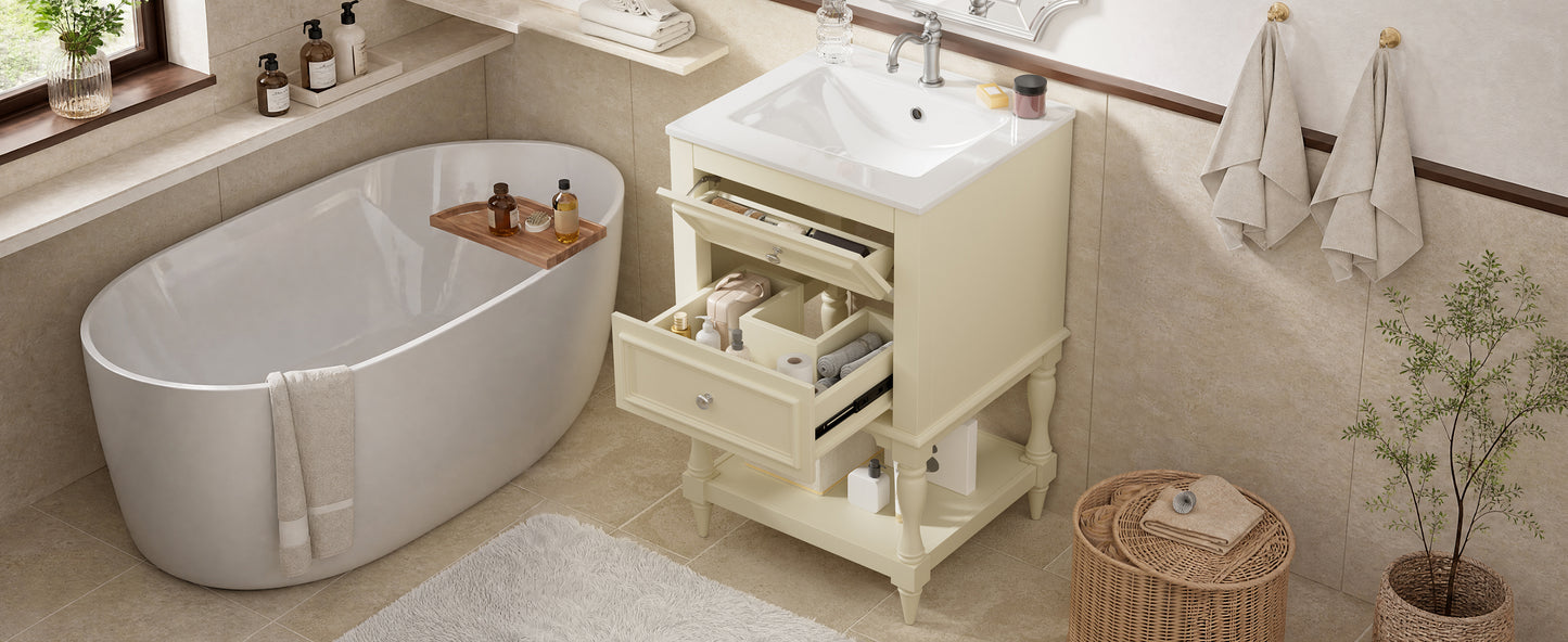 20'' Beige Bathroom Vanity with Ceramic Sink & 2 Drawers