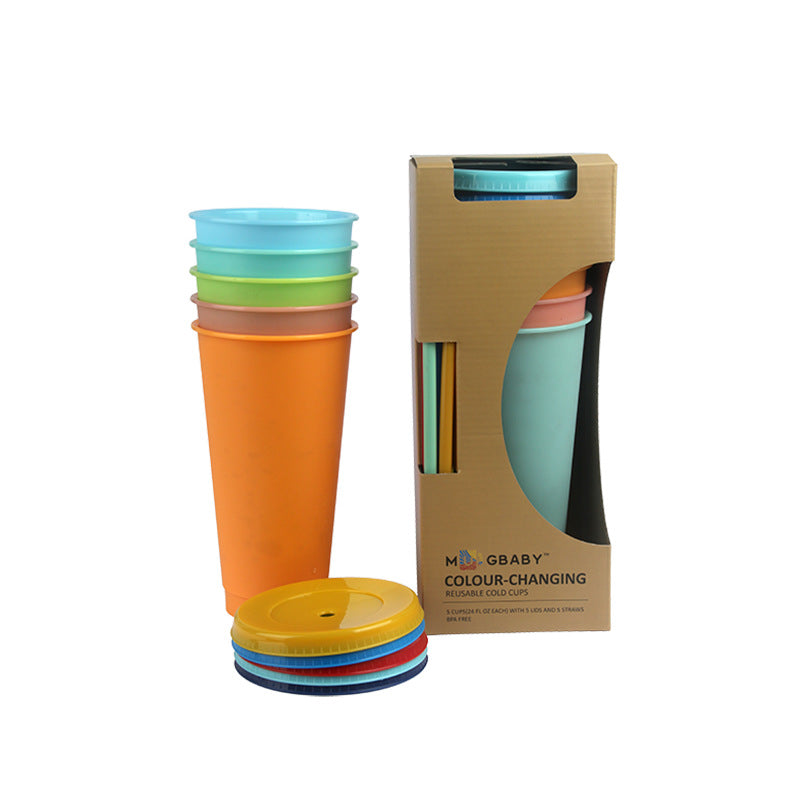 Color Changing Plastic Cup with Straw - Hot & Cold Thermo Drinkware