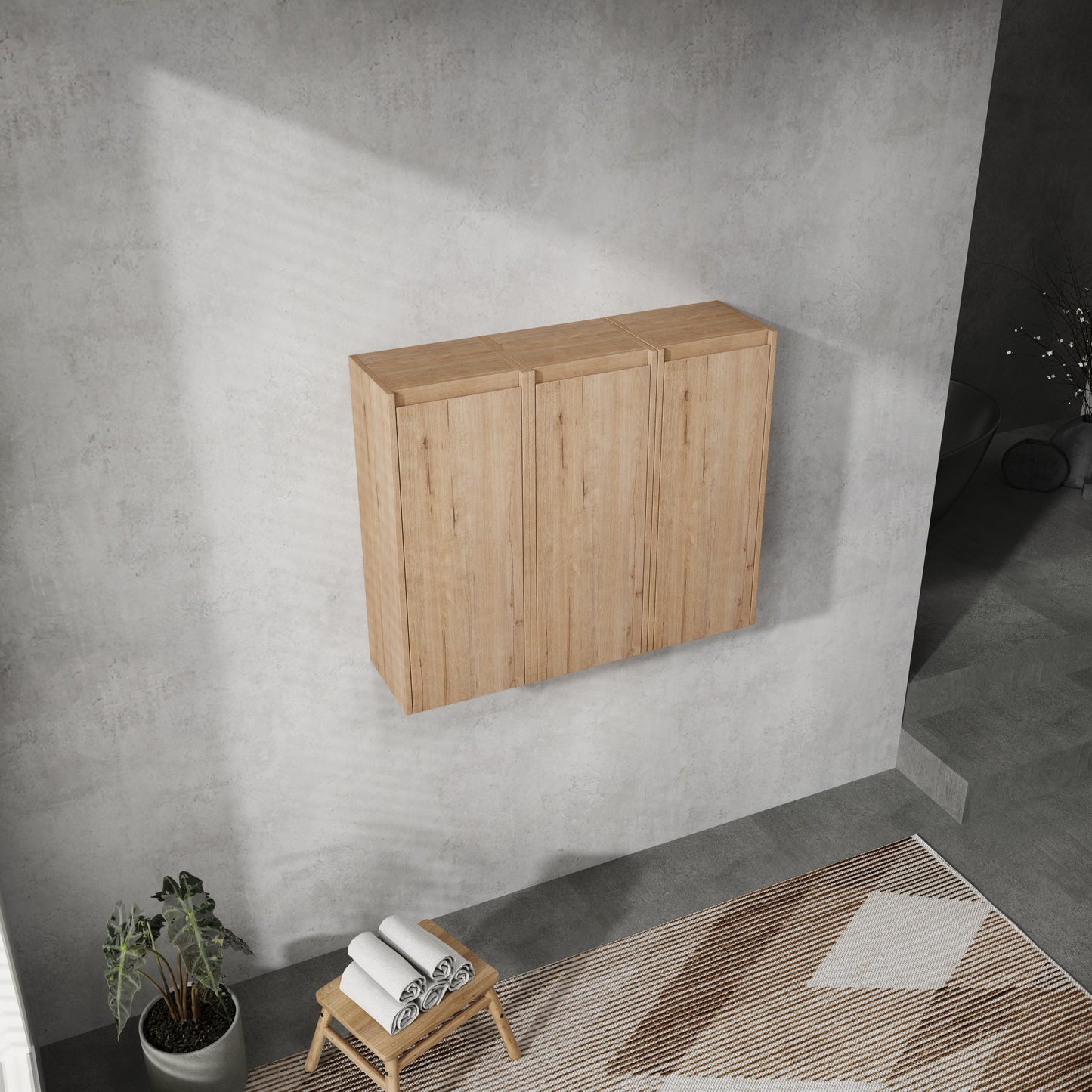 36 Bathroom Side Cabinet, 3-Soft Close Doors, Float Mounting Design,