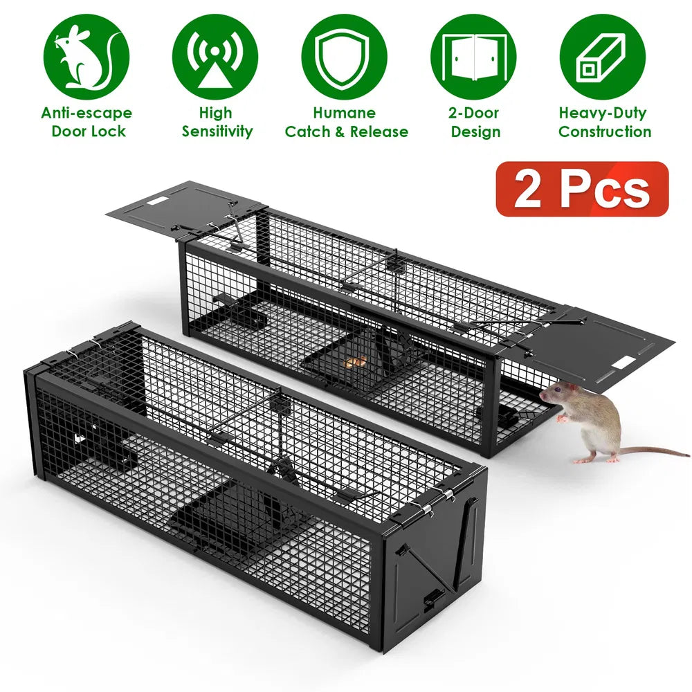 Humane Live Rat Trap - 2-Door Galvanized Iron Cage - Reusable