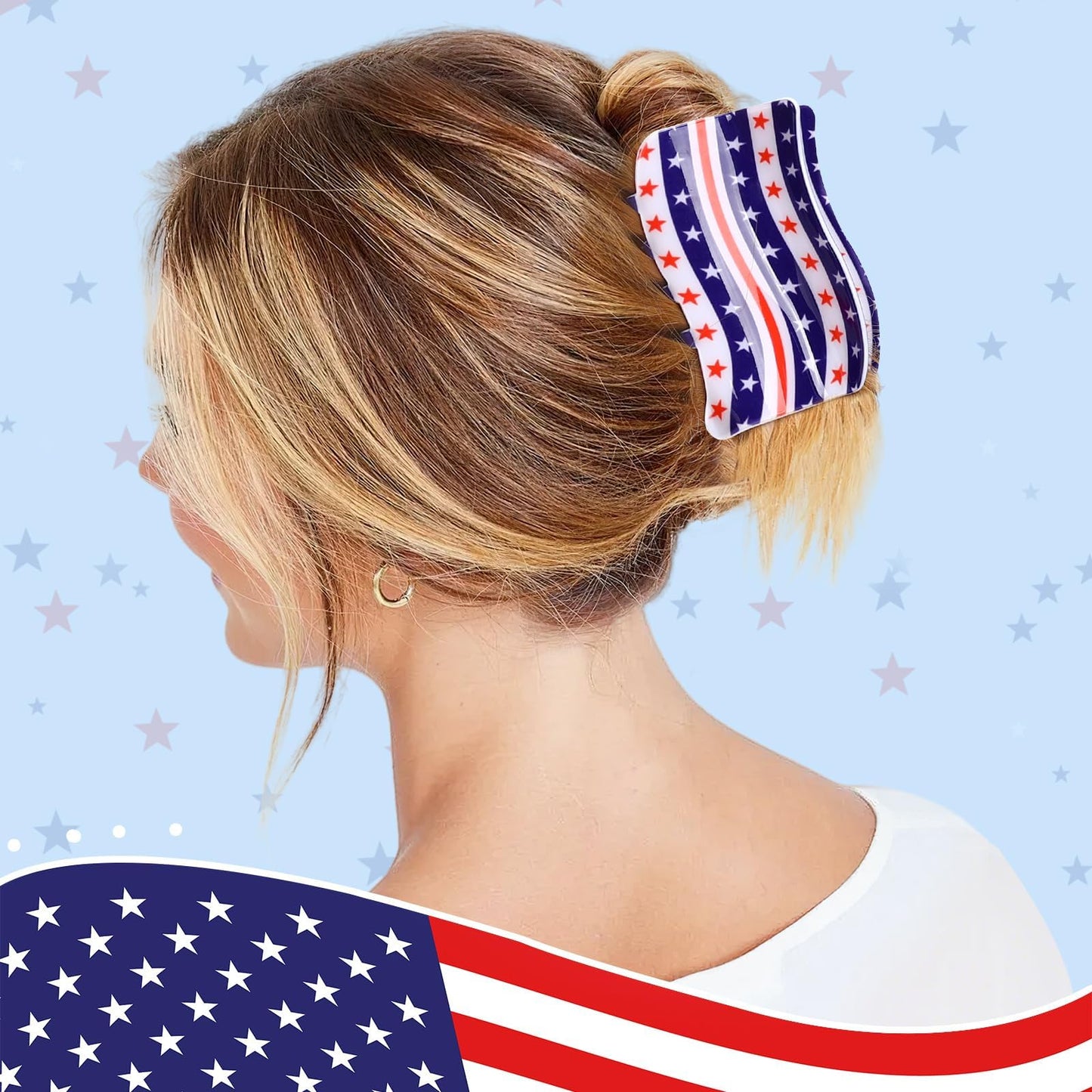 American Flag Hair Clip Set - 4th of July Claw Clips, 3 Pcs