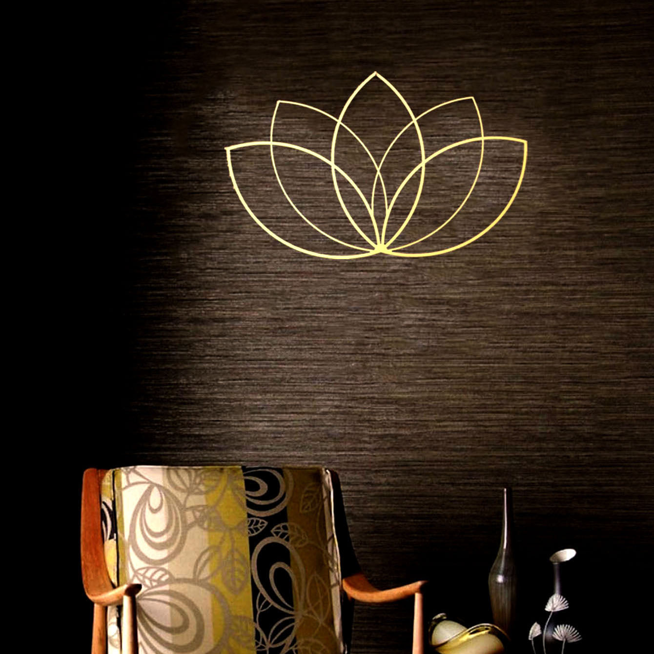 Gold Lotus Flower Wrought Iron Wall Art - Modern Zen Decor