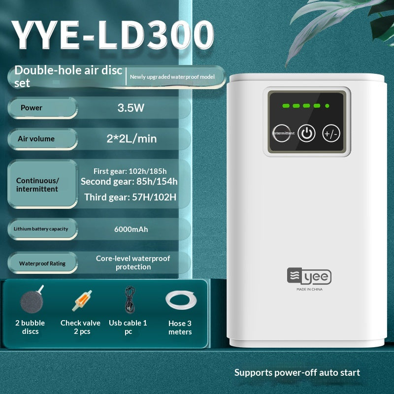Outdoor Aquarium Oxygen Pump with Automatic Restart - USB Rechargeable