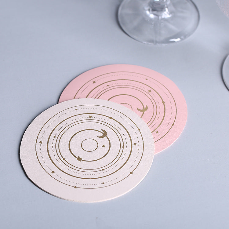 Waterproof Leather Coaster Set - Star Rail Pattern for Dining & Home Decor