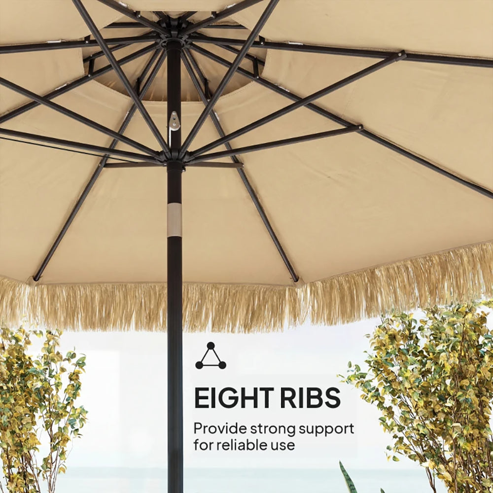 8.5 FT Tropical Hawaiian Patio Umbrella with Straw Tassels