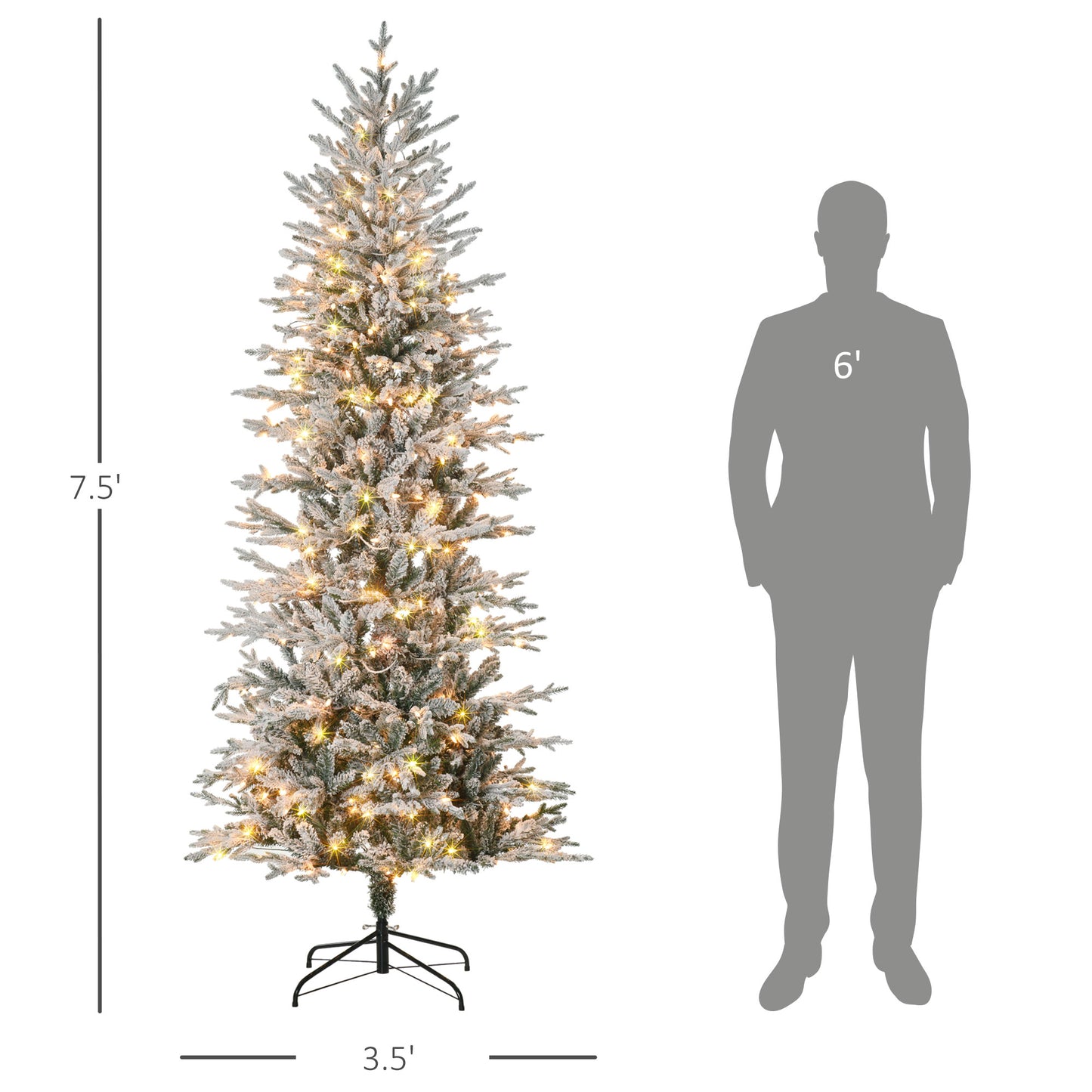 7.5ft Tall Prelit Artificial Christmas Tree with 850 Snow Flocked Branches & 350 Warm Yellow Lights
