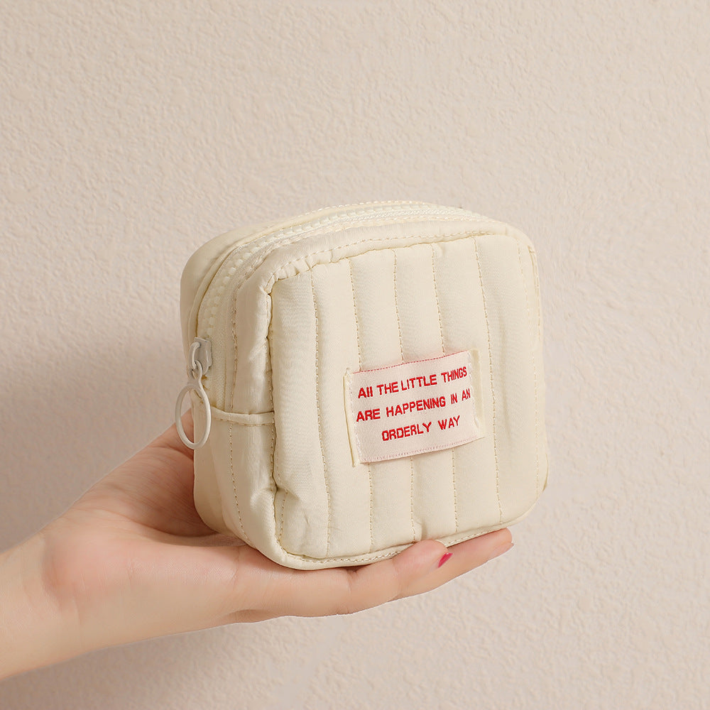 Minimalist Square Makeup Bag with Compartments - Portable Lipstick & Coin Purse